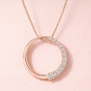 14K Rose Gold Diamond Journey Circle Necklace 0.14 CT